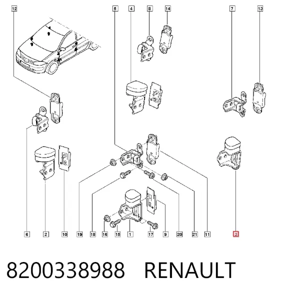 Bisagra de puerta trasera izquierda 8200338988 Renault (RVI)