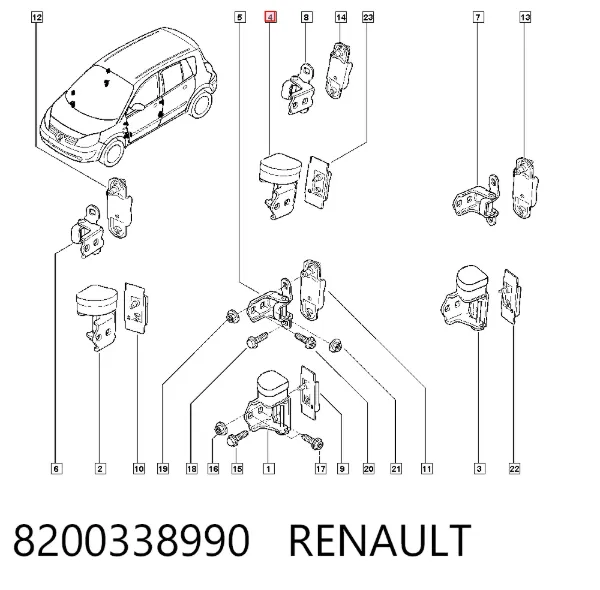Bisagra de la puerta trasera derecha 8200338990 Renault (RVI)