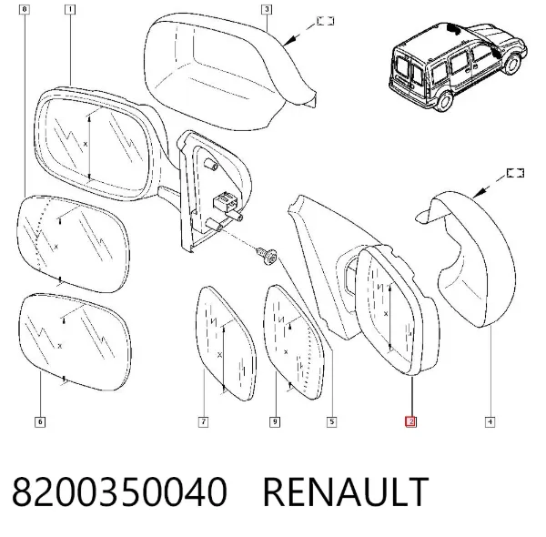 Cristal de espejo retrovisor derecho 8200350040 Renault (RVI)