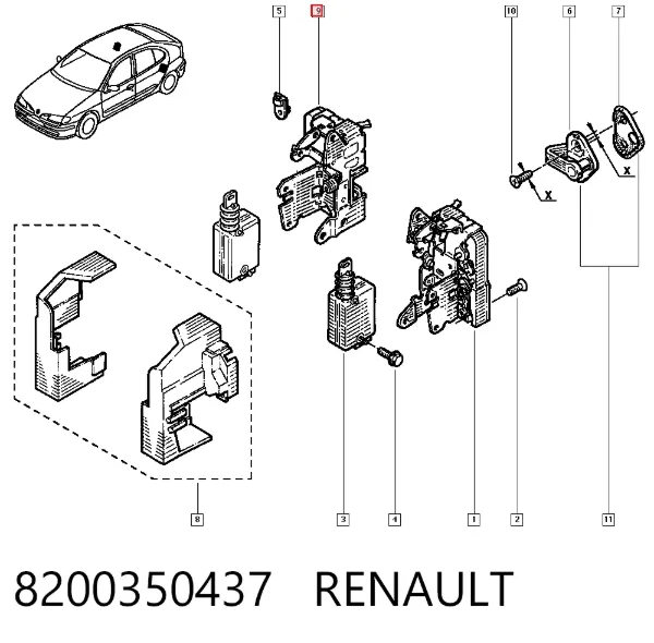 Cerradura de la puerta trasera derecha 8200350437 Renault (RVI)
