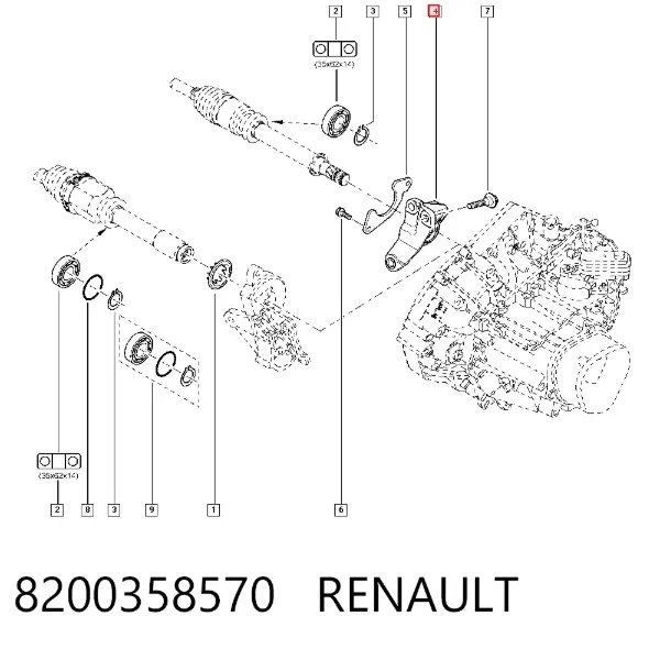 Soporte del rodamiento intermedio del semieje delantero 8200358570 Renault (RVI)