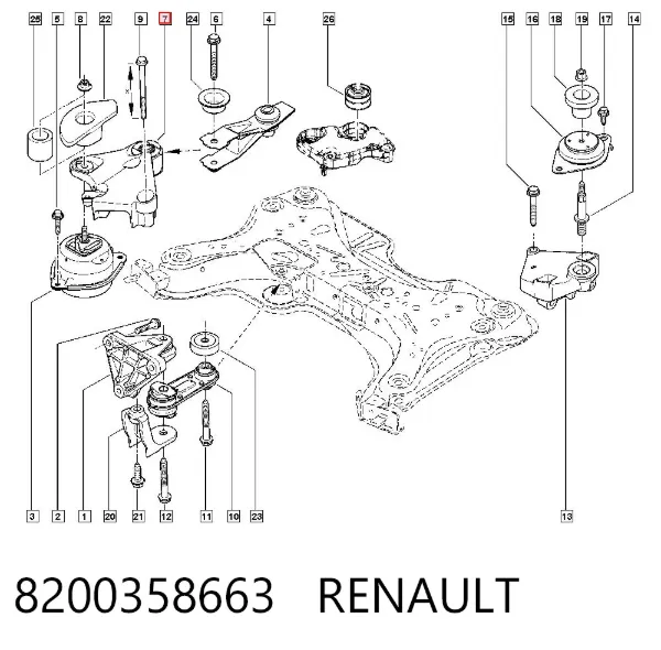 Soporte derecho de motor con silentblock 8200358663 Renault (RVI)