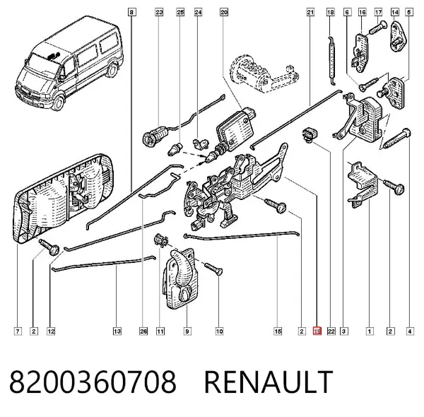 Cerradura de puerta lateral corrediza derecha 8200360708 Renault (RVI)