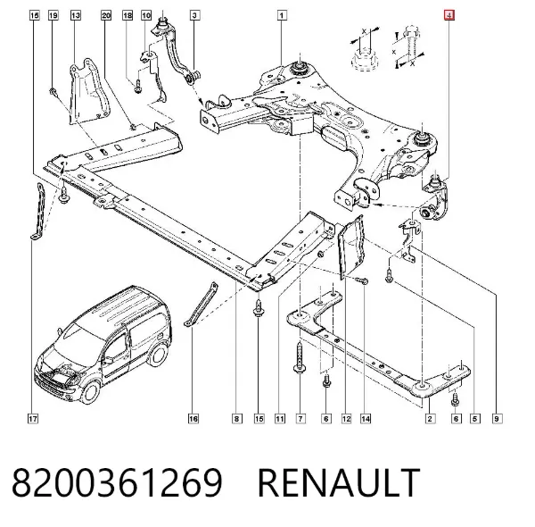 Soporte de viga delantera 8200361269 Renault (RVI)