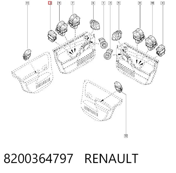 Botón de bloqueo de puertas 8200364797 Renault (RVI)