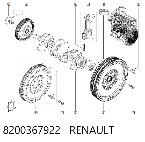 Perno de la polea del cigüeñal 8200367922 Renault (RVI)