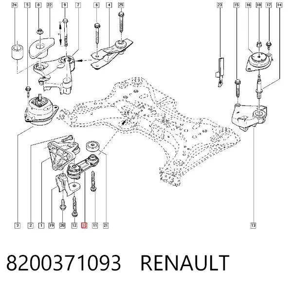Soporte inferior del motor 8200371093 Renault (RVI)