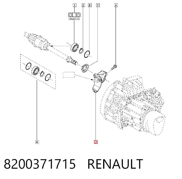 Soporte del rodamiento intermedio del semieje delantero 8200371715 Renault (RVI)