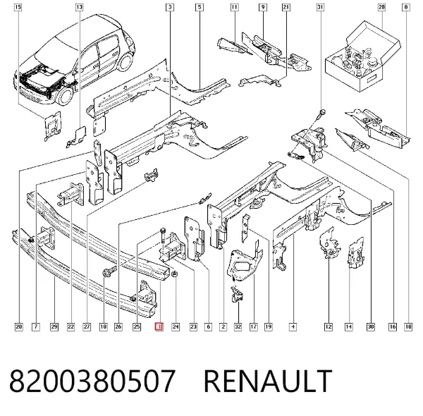 Refuerzo parachoque delantero 8200380507 Renault (RVI)
