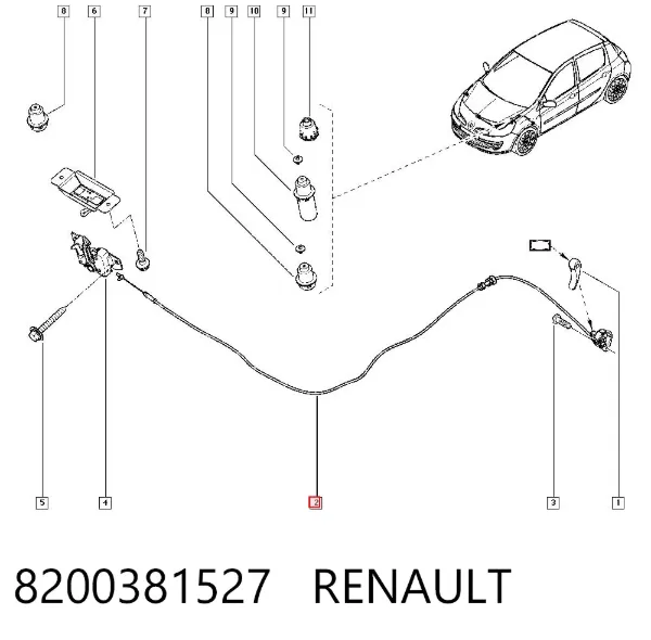 Cable de capó del motor Renault Clio III