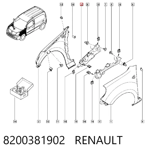 Soporte superior del guardabarros delantero derecho 8200381902 Renault (RVI)