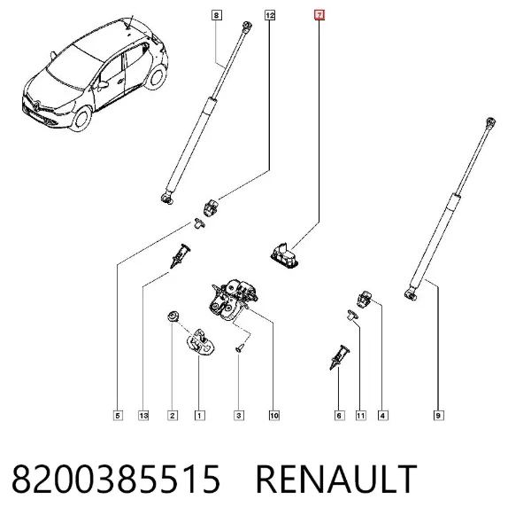 Botón de accionamiento del cierre de la tapa del maletero (puerta trasera 3/5) 8200385515 Renault (RVI)