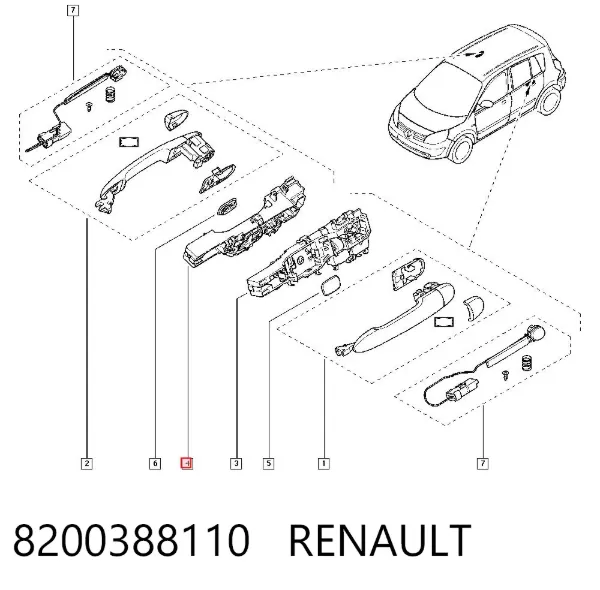 Soporte de manija exterior de puerta delantera izquierda 8200388110 Renault (RVI)