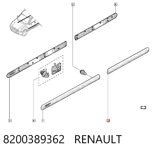 Moldura de puerta trasera izquierda 8200389362 Renault (RVI)