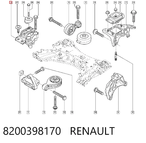 Soporte inferior derecho del motor 8200398170 Renault (RVI)