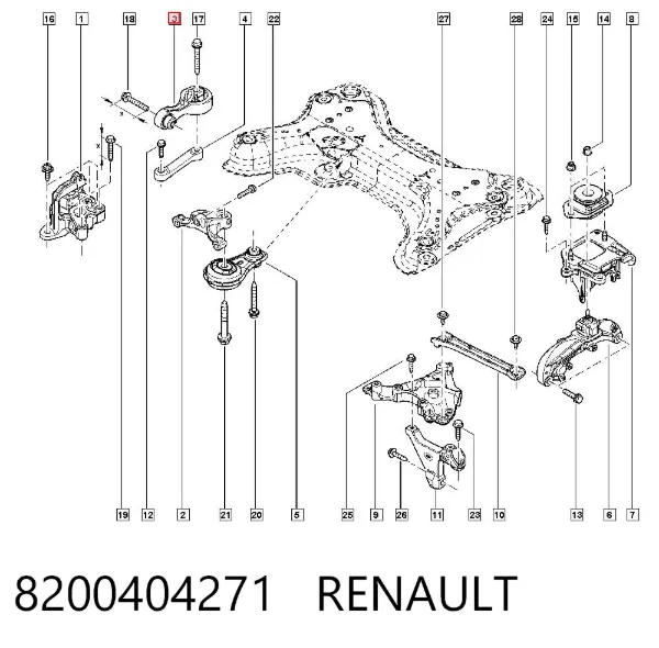 Soporte superior derecho del motor 8200404271 Renault (RVI)