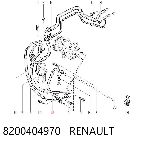 Manguera de aire acondicionado de compresor al condensador 8200404970 Renault (RVI)