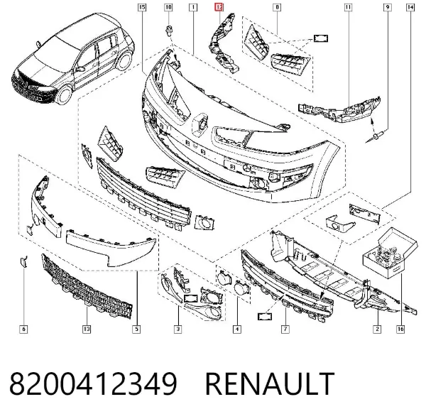 Soporte de parachoques delantero derecho 8200412349 Renault (RVI)