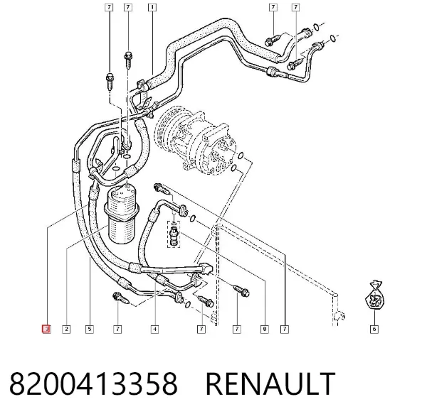 Manguera de aire acondicionado, de deshidratador a compresor 8200413358 Renault (RVI)
