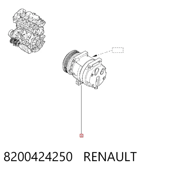 Compresor de aire acondicionado 8200424250 Renault (RVI)