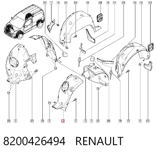 Guardalodos delantero izquierdo 8200426494 Renault (RVI)