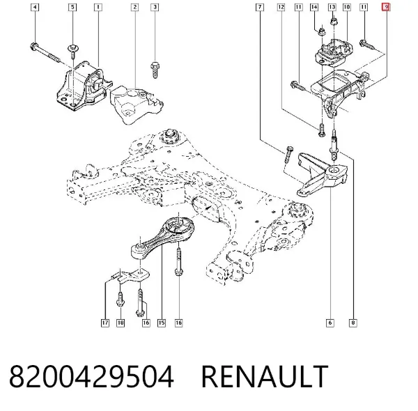 Soporte de motor trasero 8200429504 Renault (RVI)