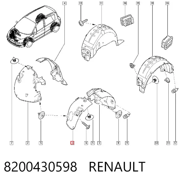 Guardalodos delantero izquierdo 8200430598 Renault (RVI)