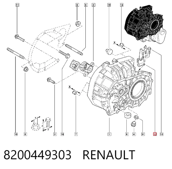 Soporte de fijación del cable de la caja de cambios 8200449303 Renault (RVI)