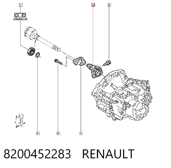 Soporte del rodamiento intermedio del semieje delantero 8200452283 Renault (RVI)