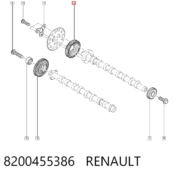 Engranaje del árbol de levas de escape 8200455386 Renault (RVI)
