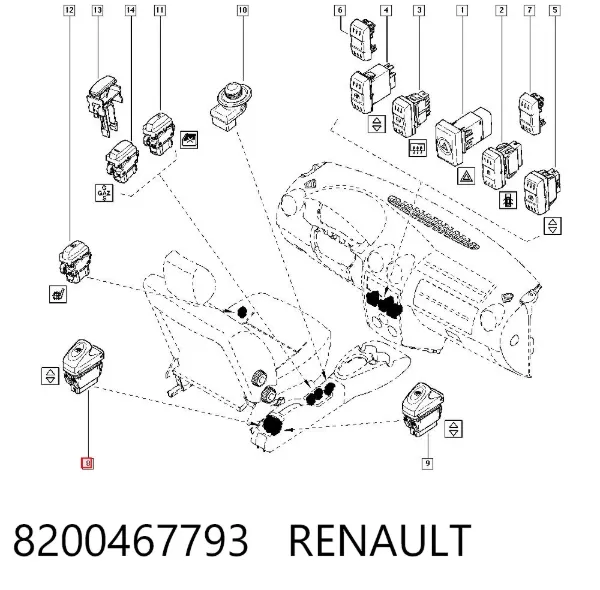 Botón de encendido del motor del elevalunas trasero 8200467793 Renault (RVI)