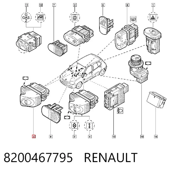 Botón de elevalunas delantero derecho 8200467795 Renault (RVI)