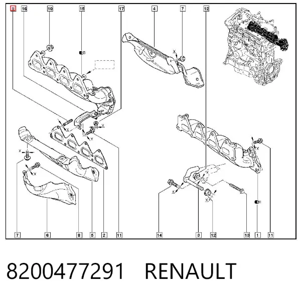 Espárrago del colector de escape 8200477291 Renault (RVI)