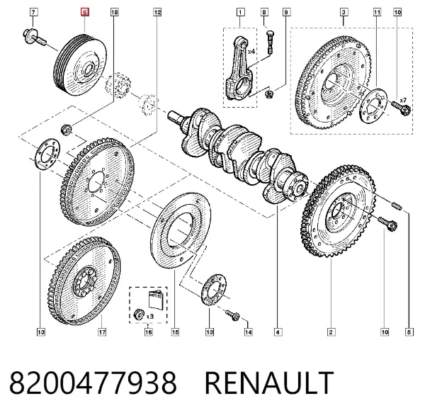 Polea de cigüeñal 8200477938 Renault (RVI)