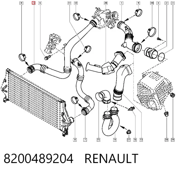 Tubo intercooler 8200489204 Renault (RVI)