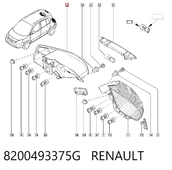 Piloto trasero derecho 8200493375G Renault (RVI)