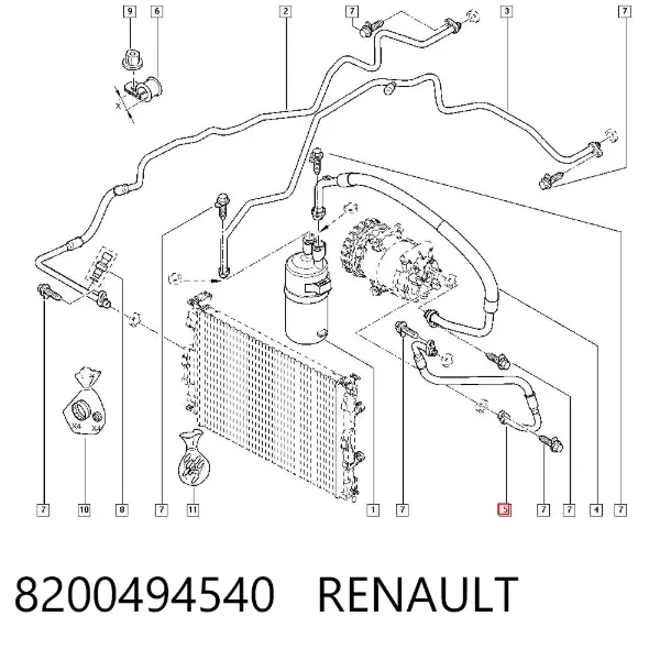 Manguera de aire acondicionado de compresor al condensador 8200494540 Renault (RVI)