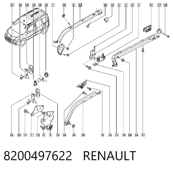 Carril guía superior derecho de puerta corrediza 8200497622 Renault (RVI)