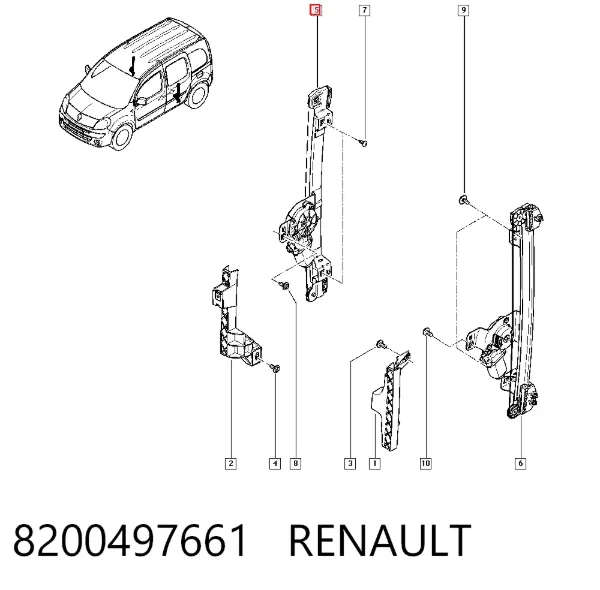 Mecanismo de elevalunas de la puerta trasera derecha 8200497661 Renault (RVI)