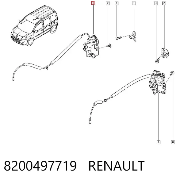 Cerradura de puerta lateral corrediza derecha 8200497719 Renault (RVI)