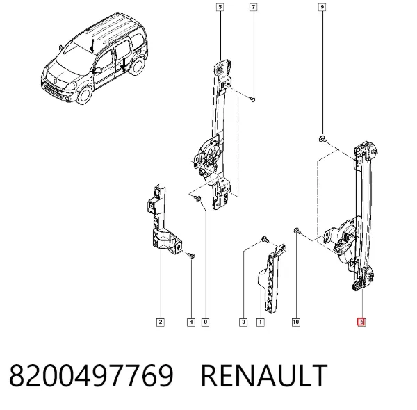Mecanismo de elevalunas de la puerta trasera izquierda 8200497769 Renault (RVI)