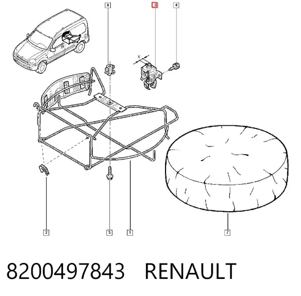 Gancho de sujeción de la rueda de repuesto 8200497843 Renault (RVI)