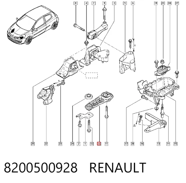 Soporte de motor trasero 8200500928 Renault (RVI)