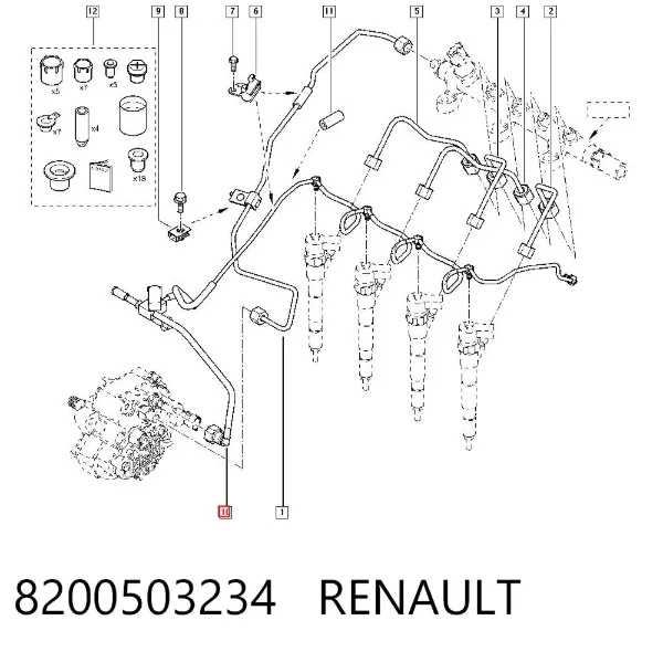 Tubería de retorno de combustible de los inyectores 8200503234 Renault (RVI)