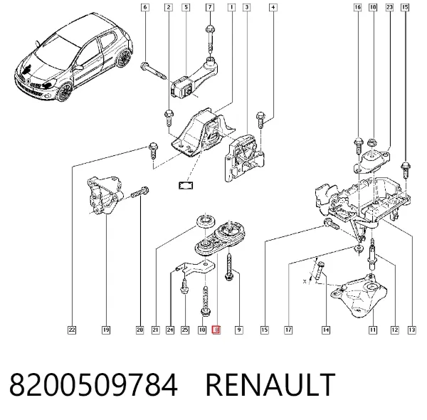 Soporte inferior del motor 8200509784 Renault (RVI)