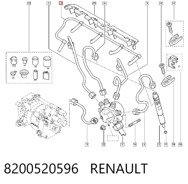 Tubería de retorno de combustible de los inyectores 8200520596 Renault (RVI)