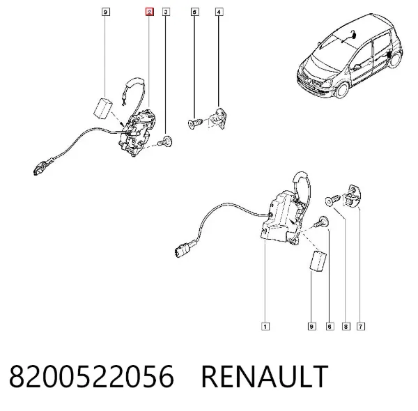 Cerradura de la puerta trasera derecha 8200522056 Renault (RVI)