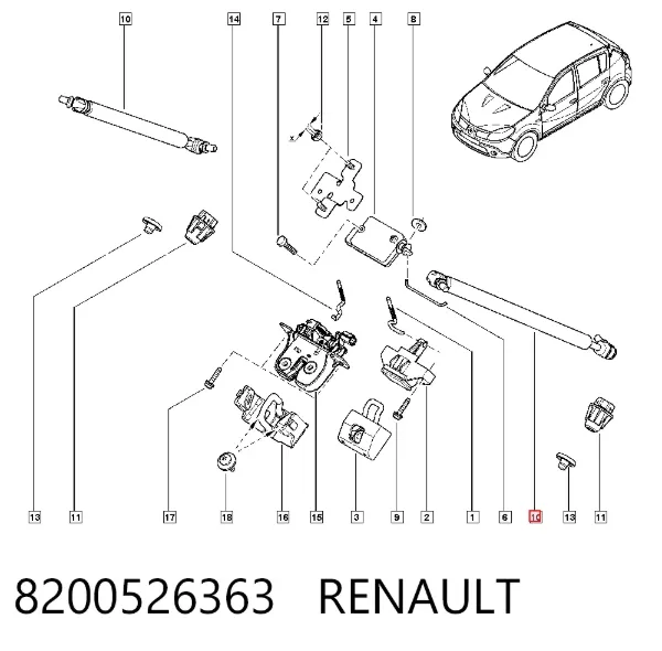 Amortiguador maletero 8200526363 Renault (RVI)