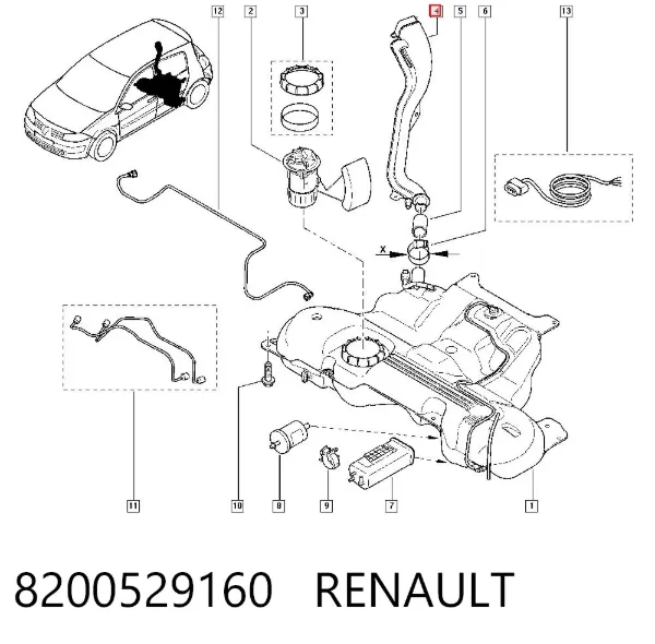 Boca de llenado del depósito de combustible 8200529160 Renault (RVI)