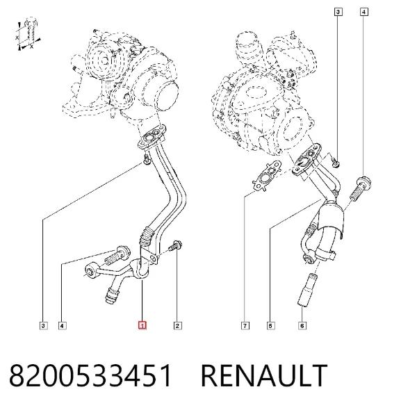 Tubo de suministro de aceite a la turbina 8200533451 Renault (RVI)